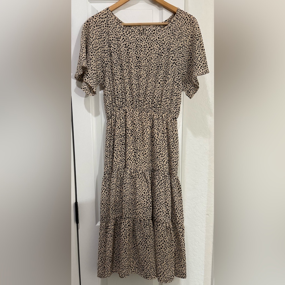 Tan Polka Dot Tiered Dress